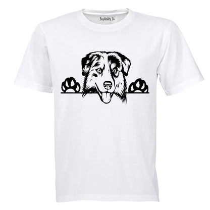 Australian Shepherd Peeking Dog - Adults - T-Shirt