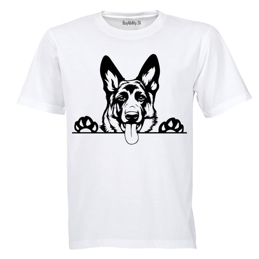 German Shepherd Peeking - Adults - T-Shirt