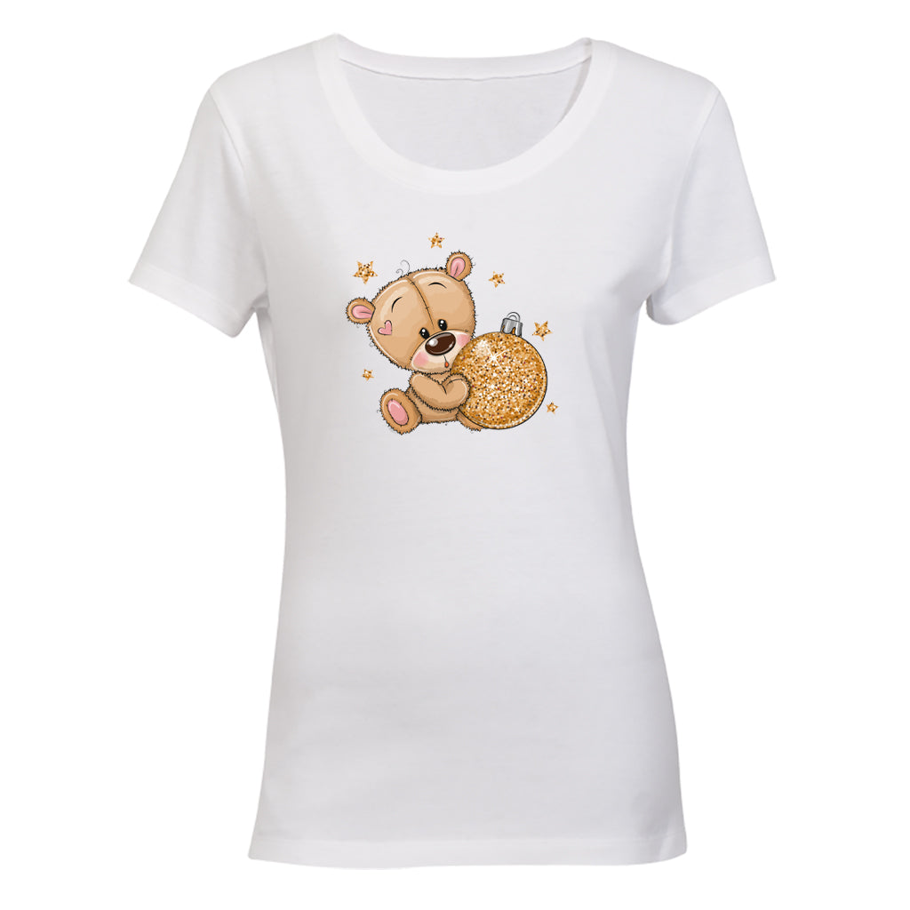 Glitter Christmas Teddy & Bauble - Ladies - T-Shirt - BuyAbility South Africa